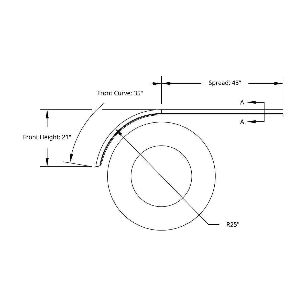 80" 430 Stainless Steel (16ga) Smooth Half Fender - SE Series (Pair)