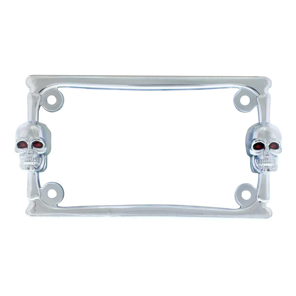 Two Skull Motorcycle License Plate Frame - Chrome