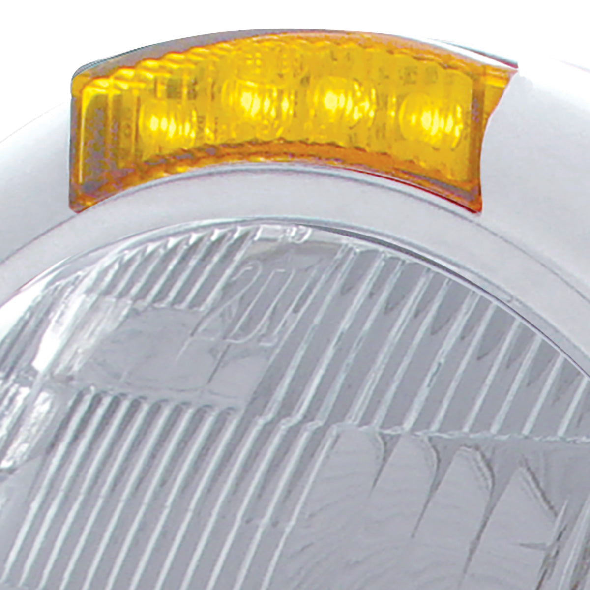 Stainless Steel Classic Headlight H6024 Bulb & LED Turn Signal - Amber Lens
