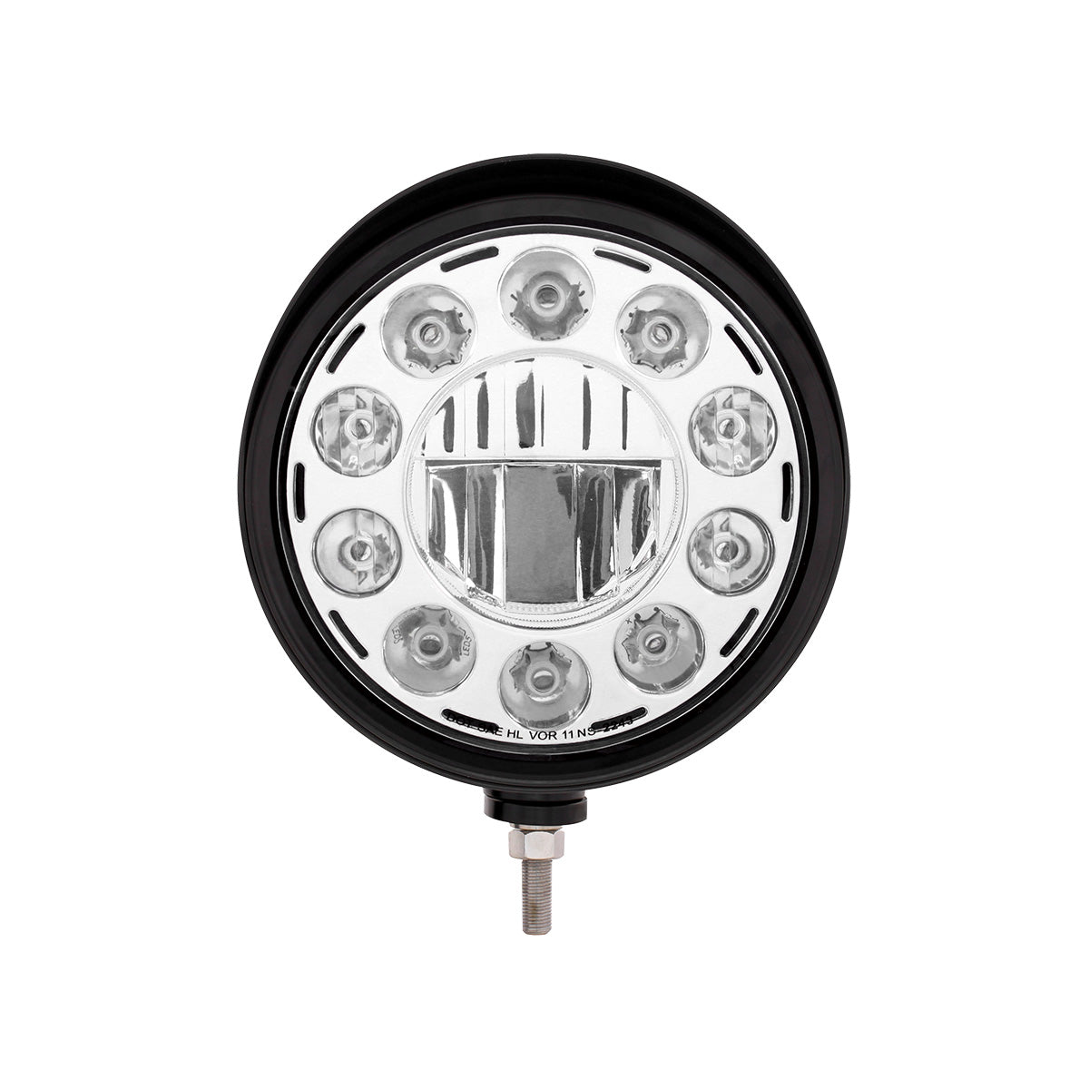 Black "Billet" Style Groove Headlight With Visor 11 LED Bulb - Chrome
