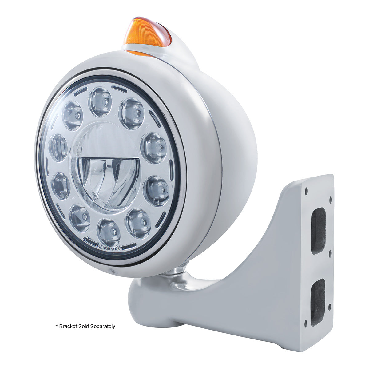 Stainless Steel Guide 682-C Headlight 11 LED Bulb & Original Style LED Signal - Amber Lens