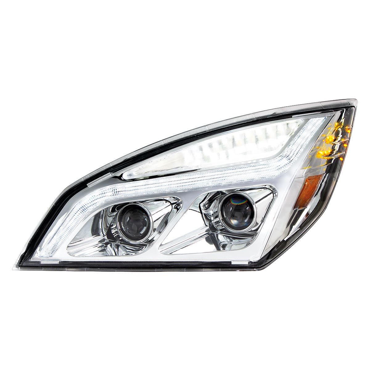 Chrome LED Projection Headlight With LED Position Light For 2018-2024 Freightliner Cascadia - Driver