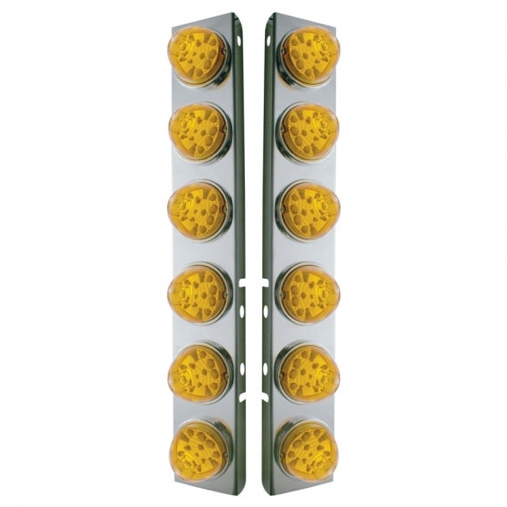 SS Front Air Cleaner Bracket W/12X 17 Amber LED Refl. Watermelon Lights & SS Bezels For Peterbilt-Amber Lens (Pair)