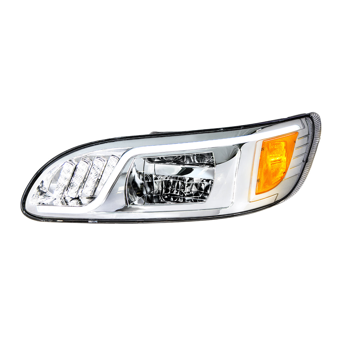 Chrome LED Headlight With LED Turn, Position, & DRL For Peterbilt 386 (2005-2015) & 387 (1999-2010)- Driver