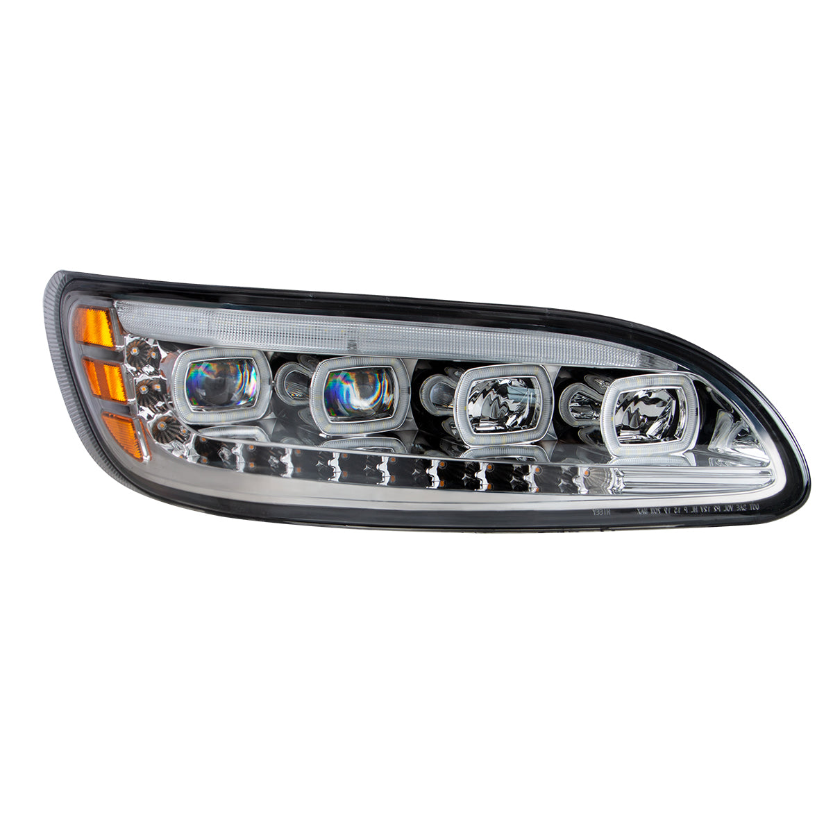 Chrome Quad-LED Headlight With LED DRL & Seq. Signal For 2005-2015 Peterbilt 386- Passenger