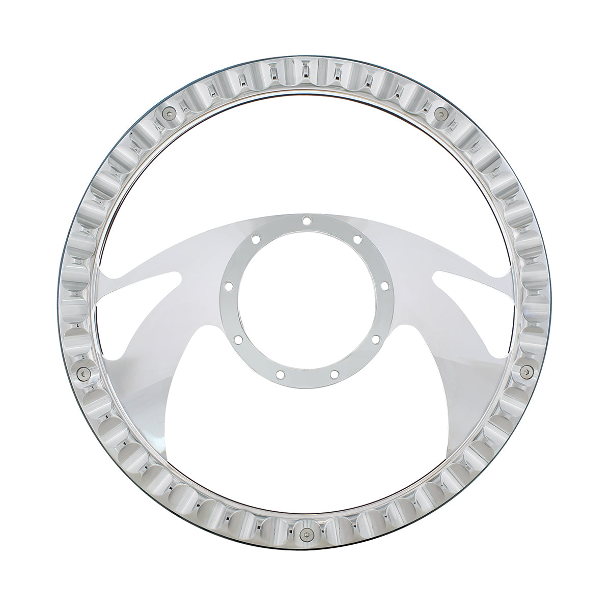 14" Chrome Aluminum Scorpion Style Steering Wheel With Black Engineered Leather Grip