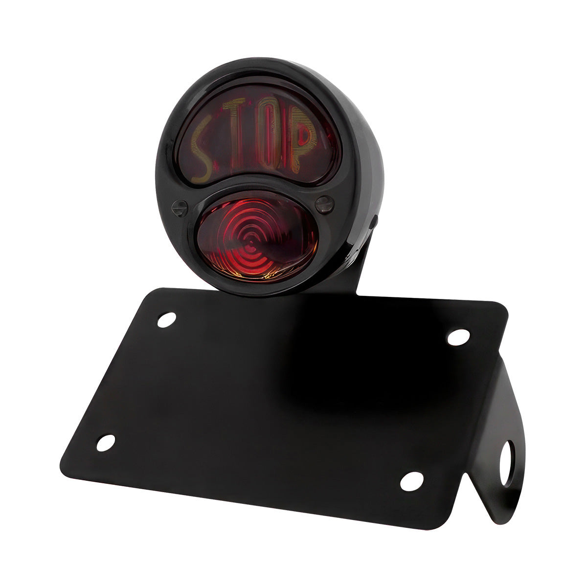 Black 1928 Ford STOP style Tail Light Assembly With Horizontal Mounting Bracket For Motorcycle