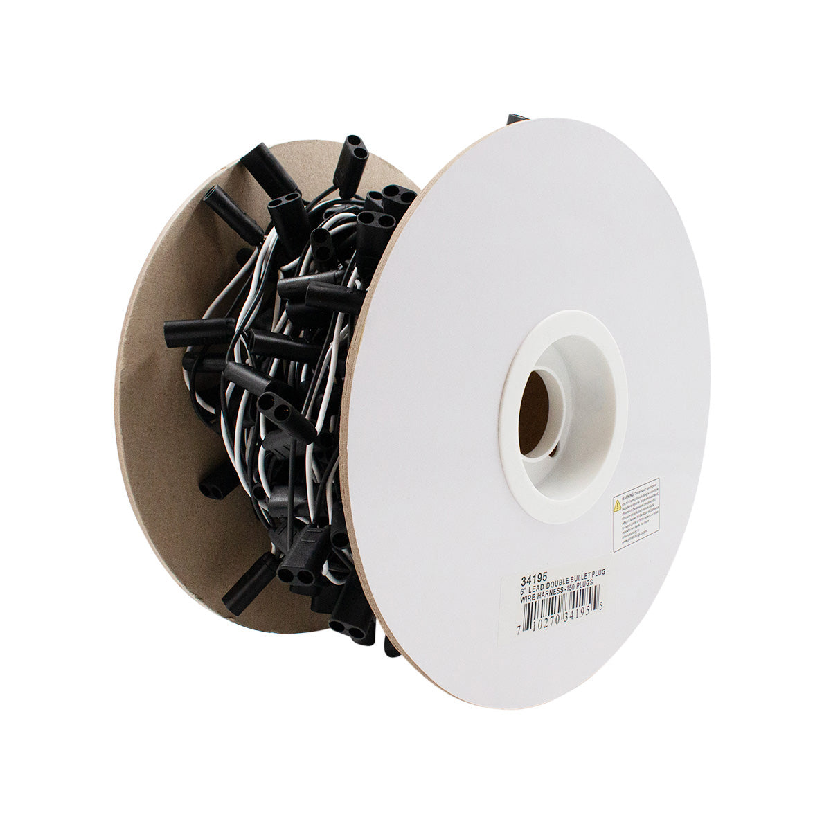 150 Count 2-Prong Female Bullet Plugs 16G Wire Harness Roll - 75' W/6" Lead Between Plugs