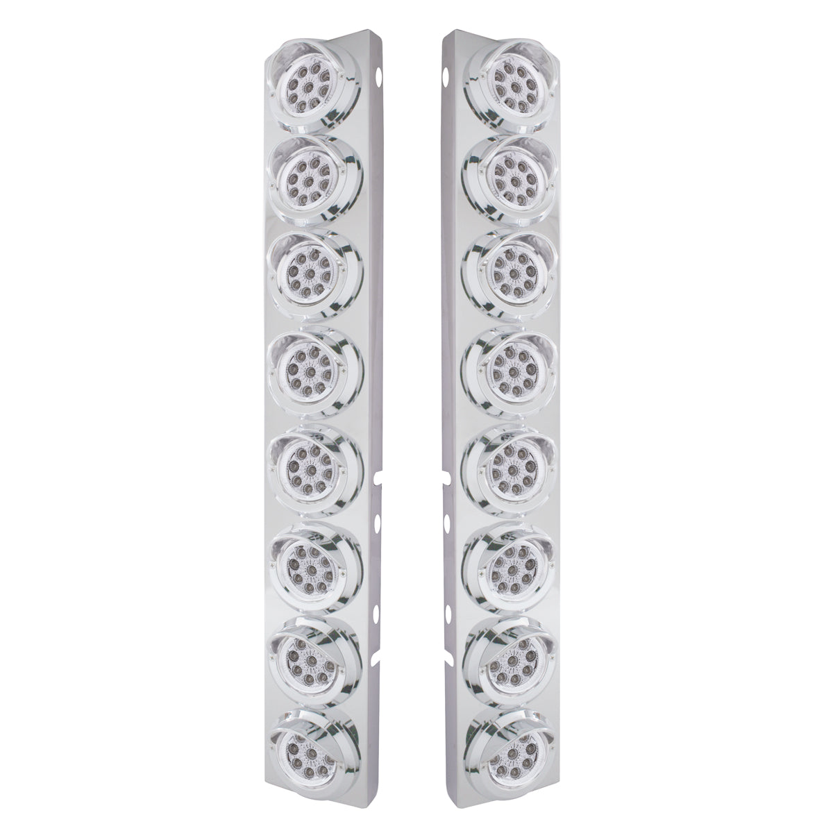 SS Front Air Cleaner Bracket With 16X 9 LED 2" Reflector Lights & Visors For Peterbilt-Amber LED/Clear Lens