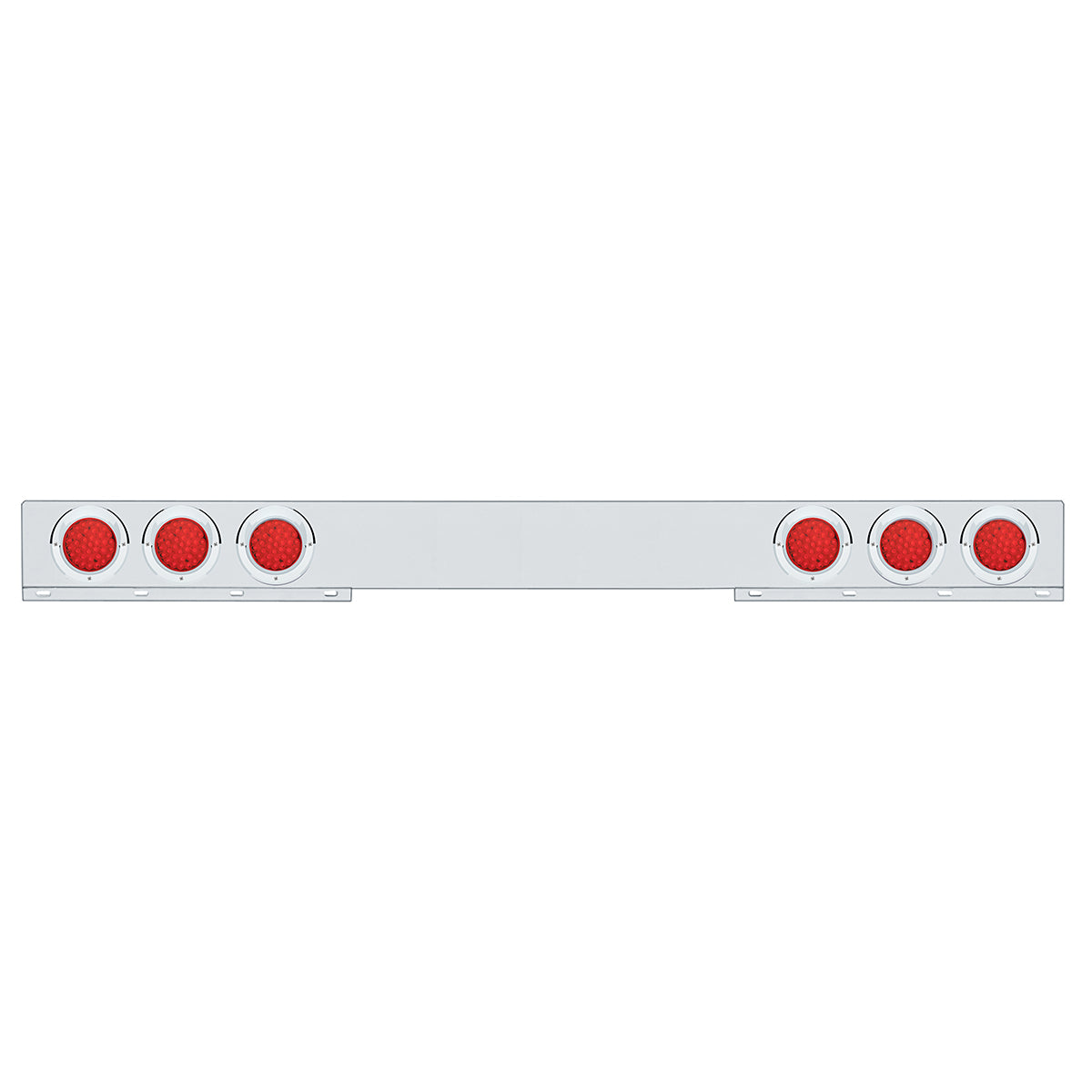 Chrome 1 Piece Rear Light Bar With Six 36 LED 4" Lights & Visors - Red LED/Red Lens