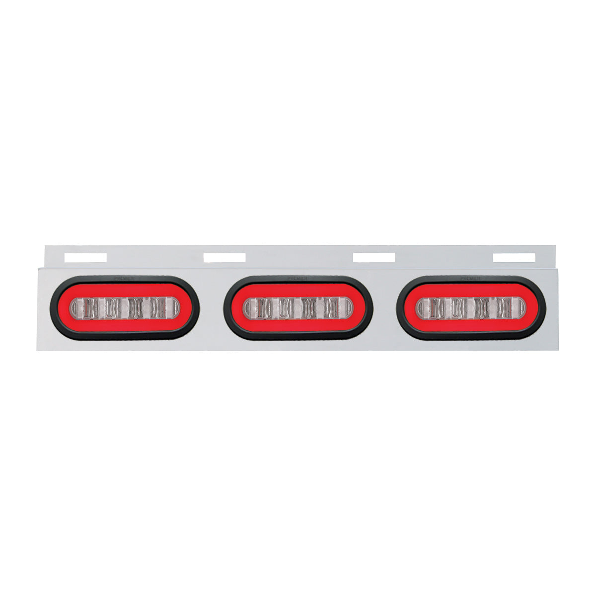 Stainless Top Mud Flap Bracket With 3X 22 LED 6" Oval GloLight & Grommet - Red LED/Clear Lens (Each)