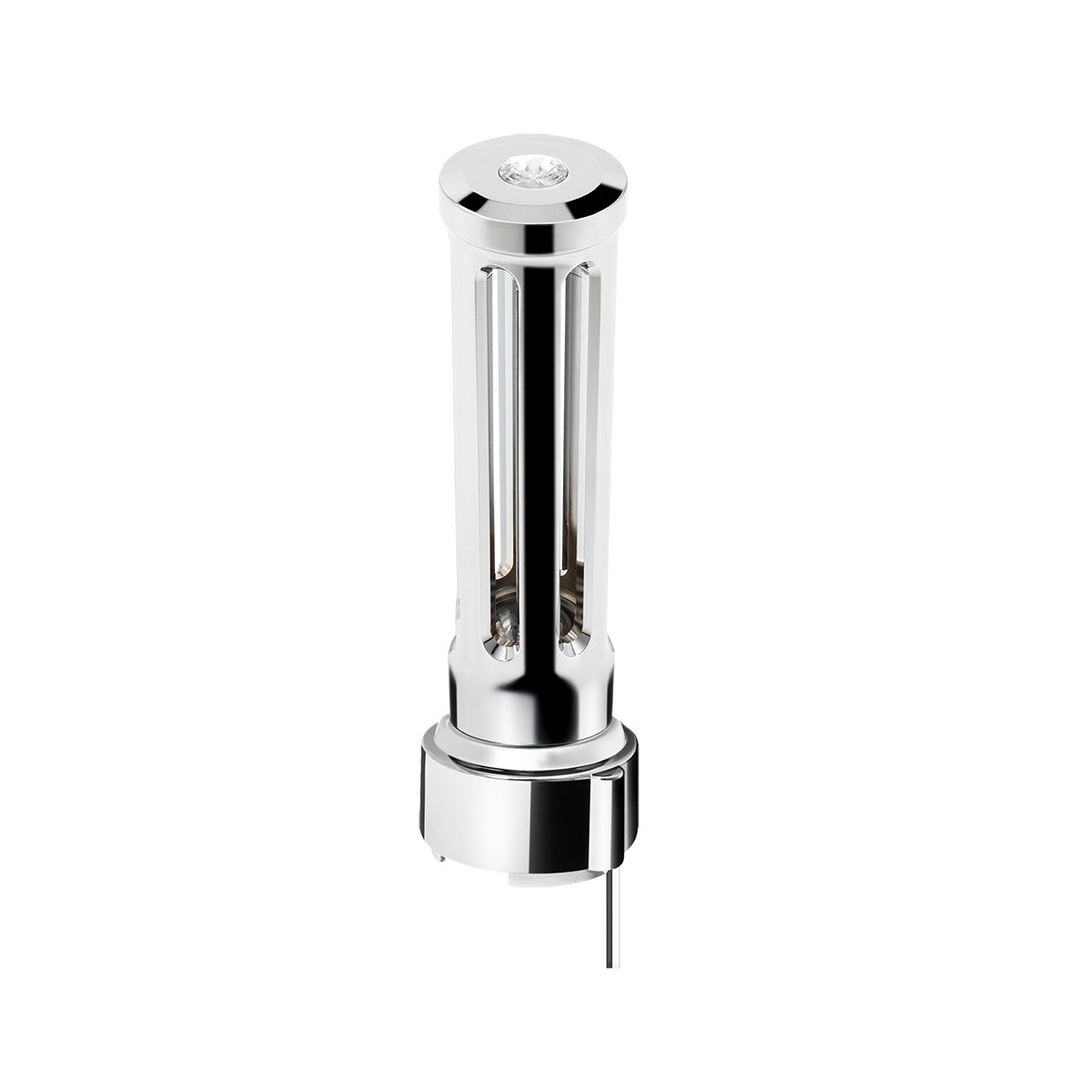 Thread-On Chrome Sonoma Style Gearshift Knob With LED 9/10 Speed Adapter-Clear Crystal/White LED
