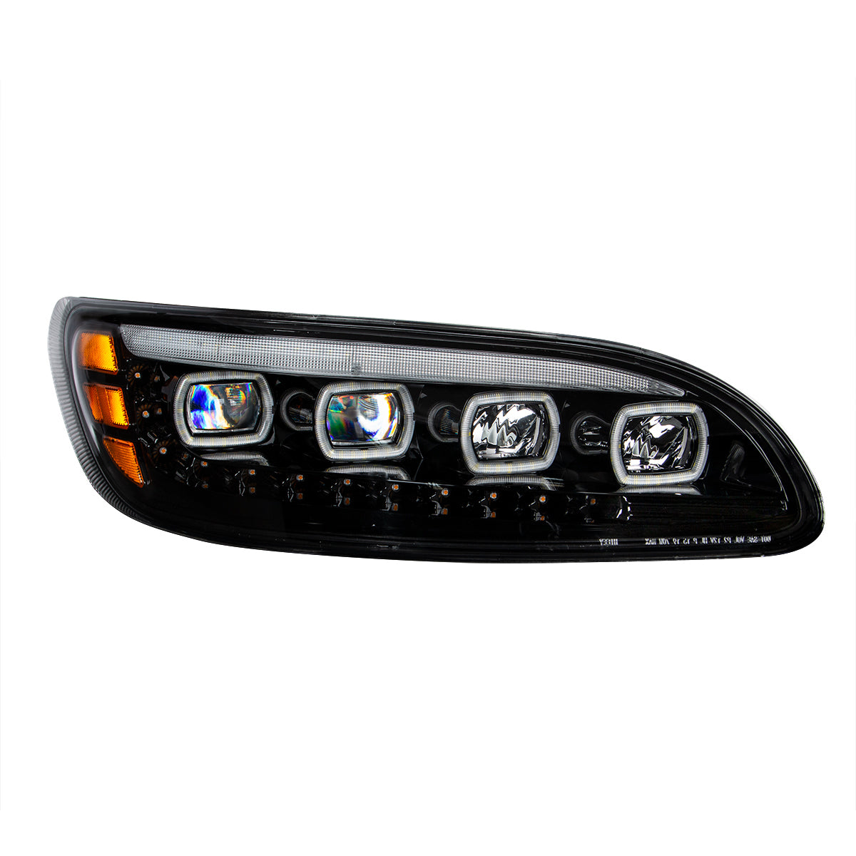 Black Quad-LED Headlight With LED DRL & Seq. Signal For 2005-2015 Peterbilt 386- Passenger
