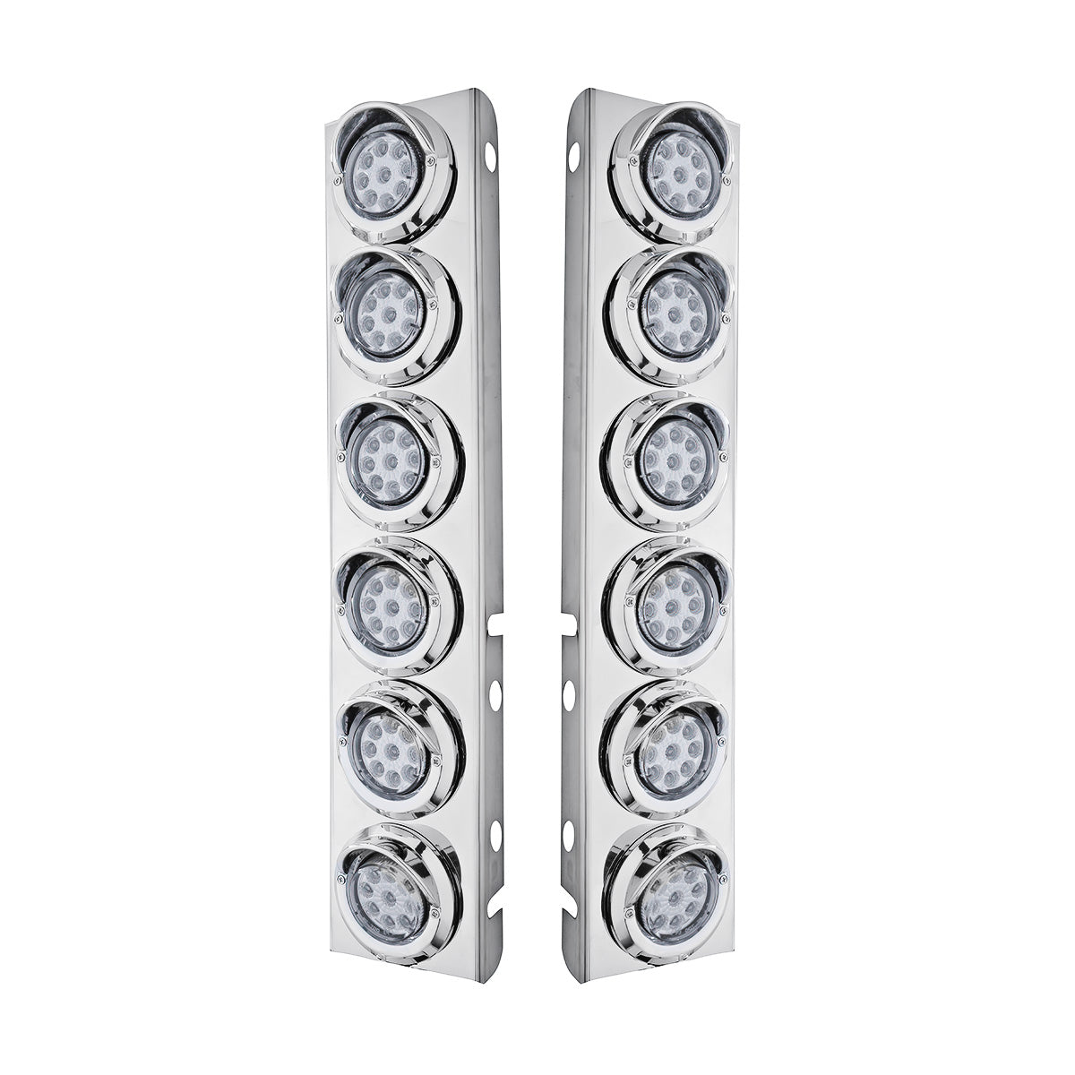 SS Front Air Cleaner Bracket With 12X 9 LED 2" Reflector Lights & Visors For Peterbilt-Amber LED & Lens