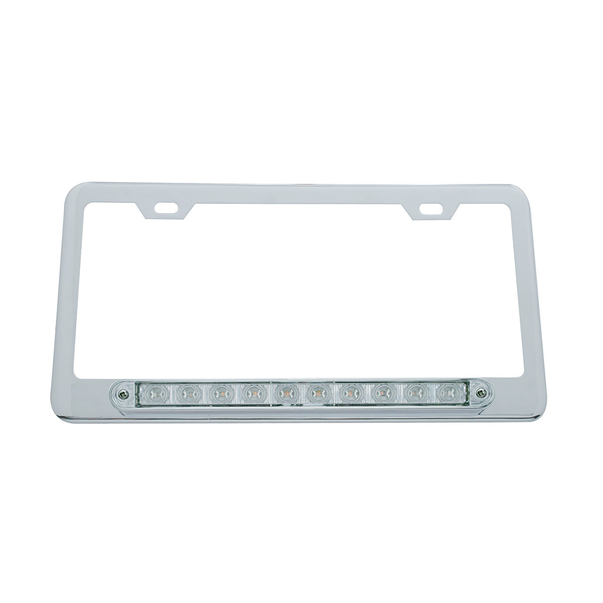 Chrome License Plate Frame With 10 LED 9" Light Bar - Red LED/Clear Lens