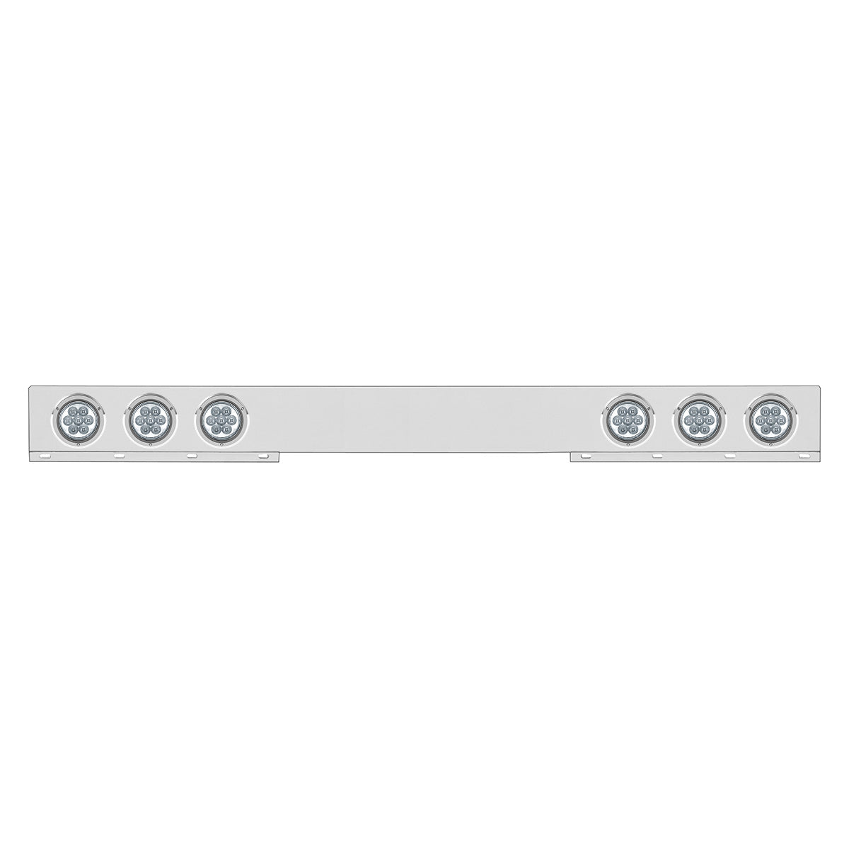 Chrome 1 Piece Rear Light Bar With Six 7 LED 4" Reflector Lights & Bezels - Red LED/Clear Lens
