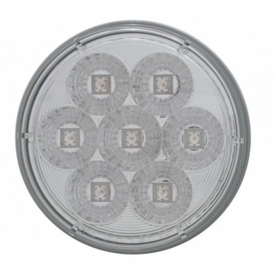 Stainless Top Mud Flap Plate With 3X 7 LED 4" Reflector Lights & Grommets - Red LED/Clear Lens (Each)