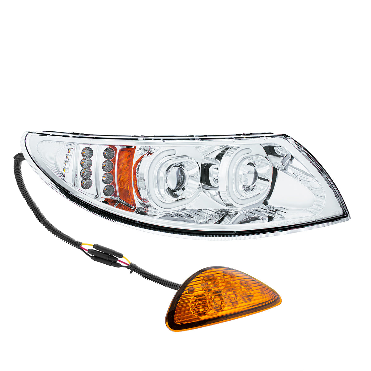 Chrome LED Projector Headlight With Rear Facing Turn Signal For International Durastar 2002-2018 - Passenger