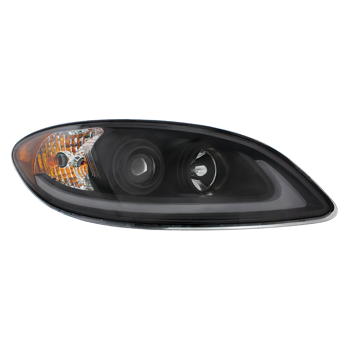 Black Projection Headlight With LED Light Bar For 2006-2017 International Prostar - Passenger
