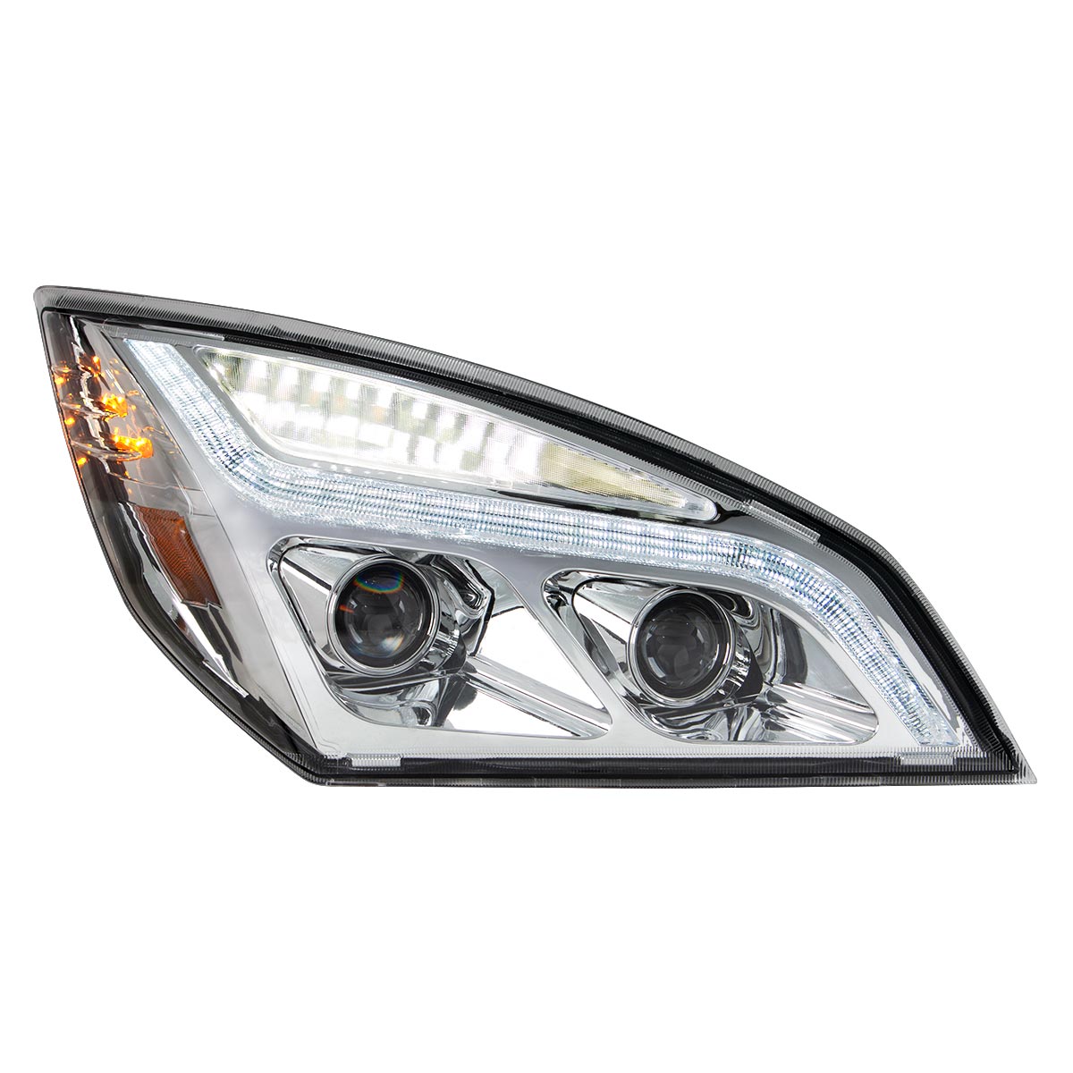 Chrome LED Projection Headlight With LED Position Light For 2018-2024 Freightliner Cascadia - Passenger