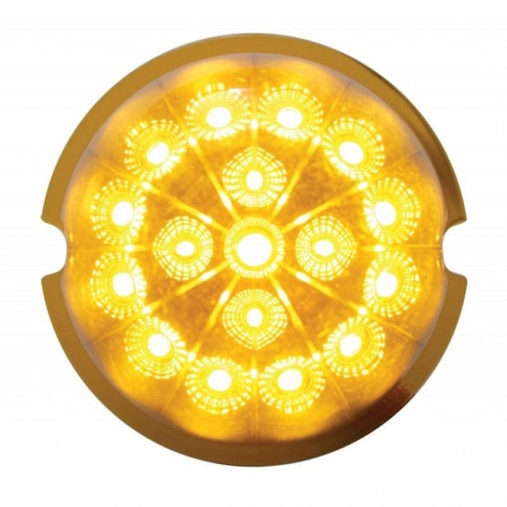 SS Front Air Cleaner Bracket With 8X 17 Amber LED Dual Function Reflector Lights & SS Bezels For Peterbilt-Amber Lens