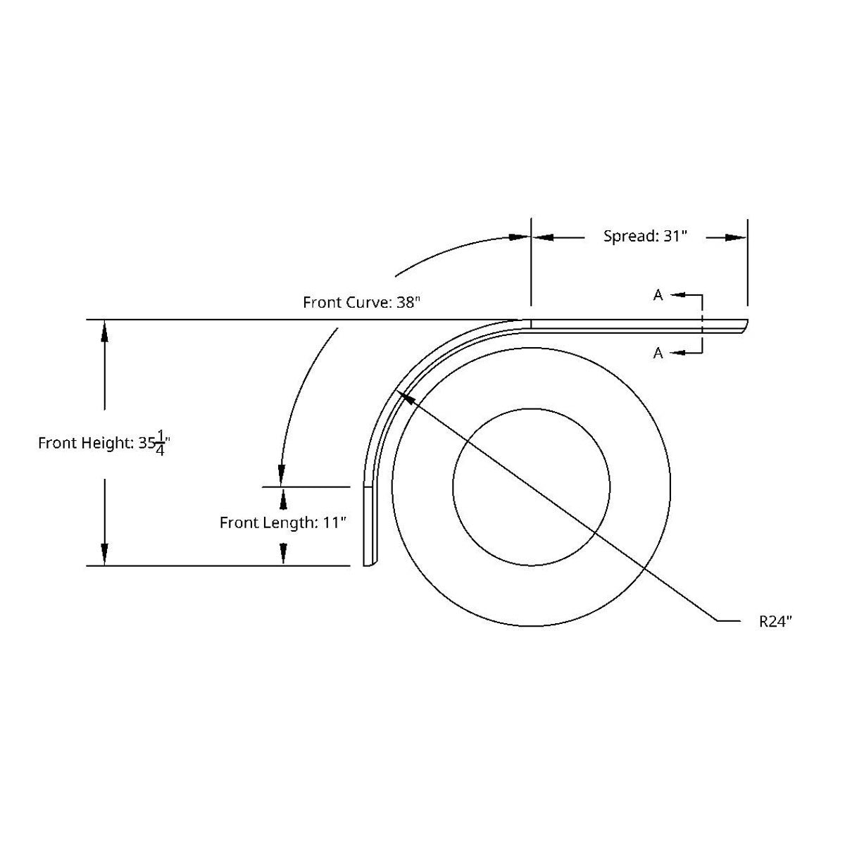 80" 430 Stainless Steel (16ga) Roll Formed Edge Smooth Half Fender/Long Drop - SS Series (Pair)