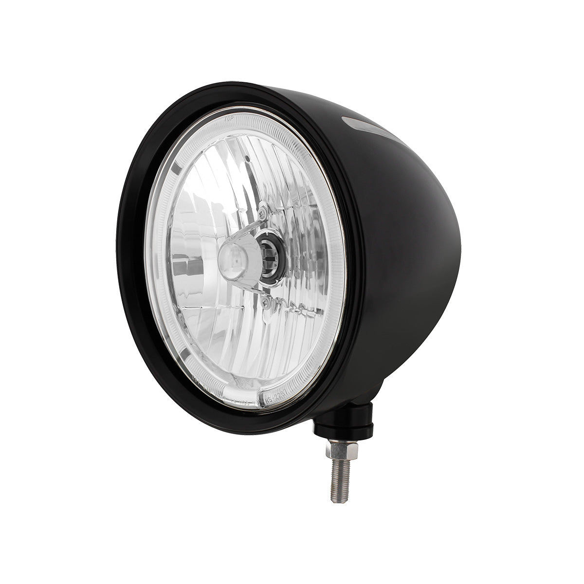 Black "Billet" Style Groove Headlight 9007 Bulb With Amber LED Halo Rim