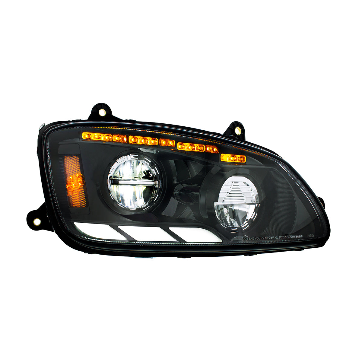 Black LED Headlight With Sequential Turn Signal & Position Light Bars For 2008-17 Kenworth T660 - Passenger