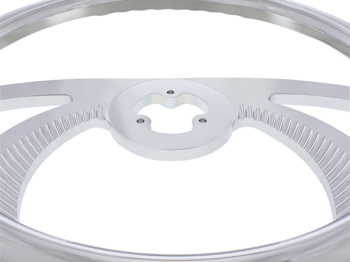 18" Chrome Aluminum "Scorpion" Style Steering Wheel With Wood Rim