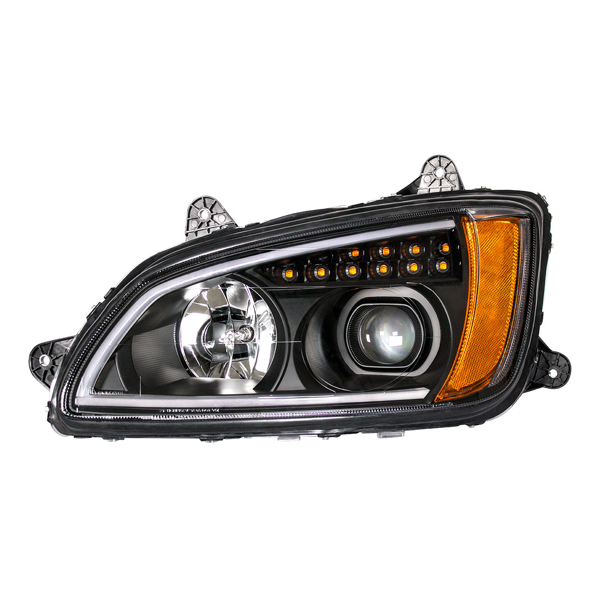 Blackout Projection Headlight With LED Turn Signal & Position Light For 2008-2017 Kenworth T660 - Driver