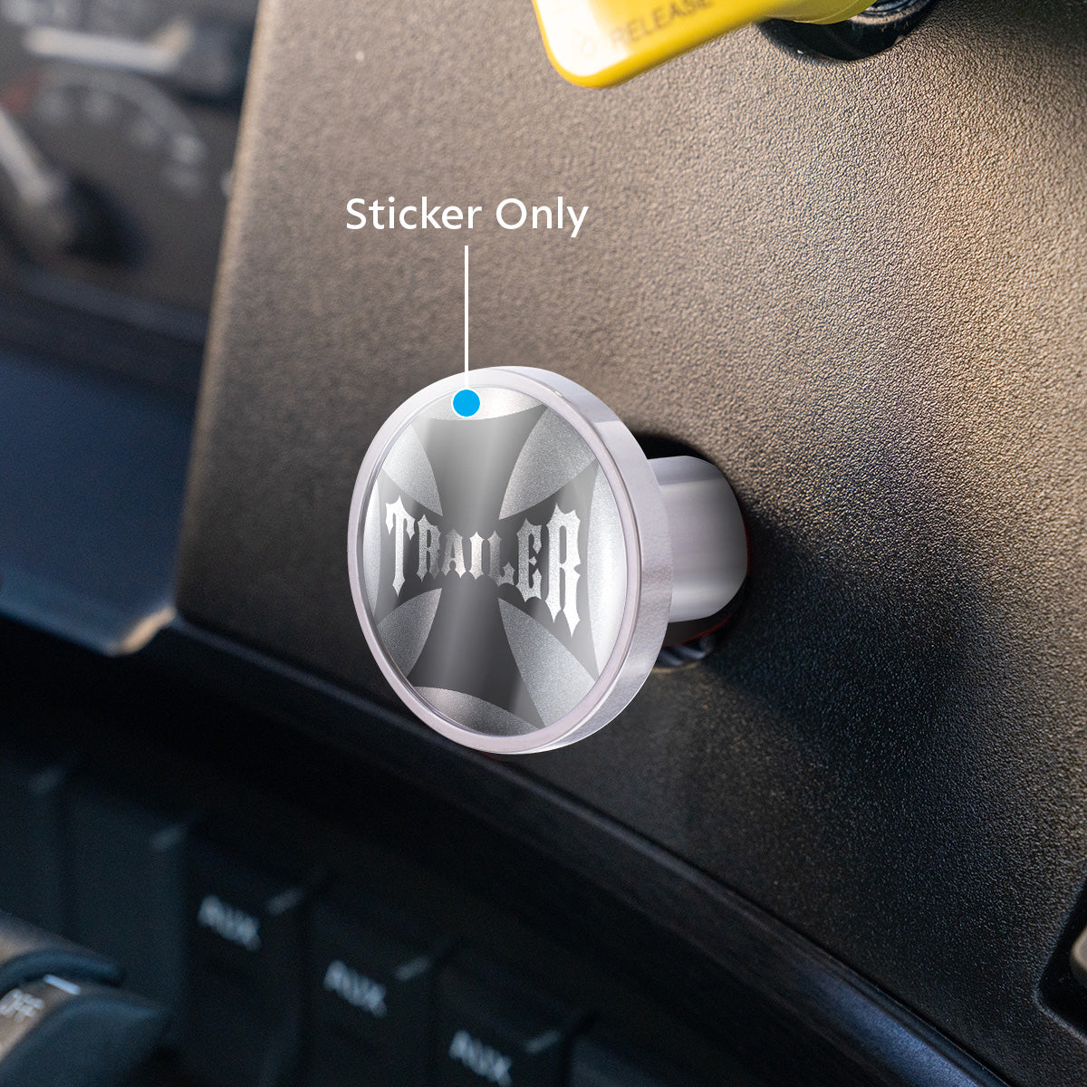 "Trailer" Maltese Cross Air Valve Knob Candy Color Sticker Only - Liquid Silver
