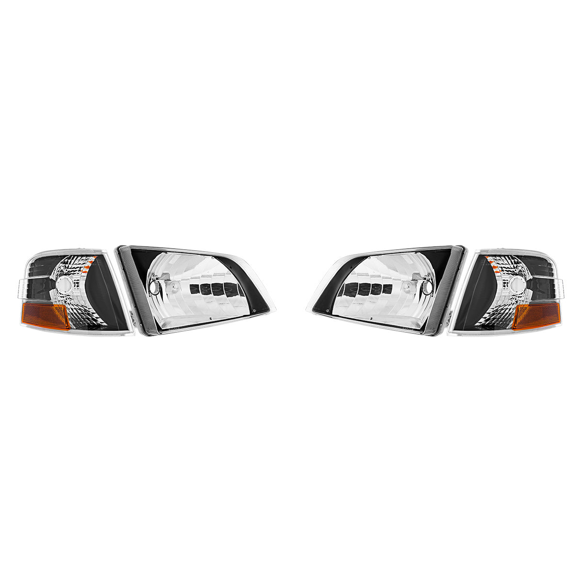 Black Bezel Headlight Assembly With Turn Signal For 1996-2003 Volvo VN (Set)