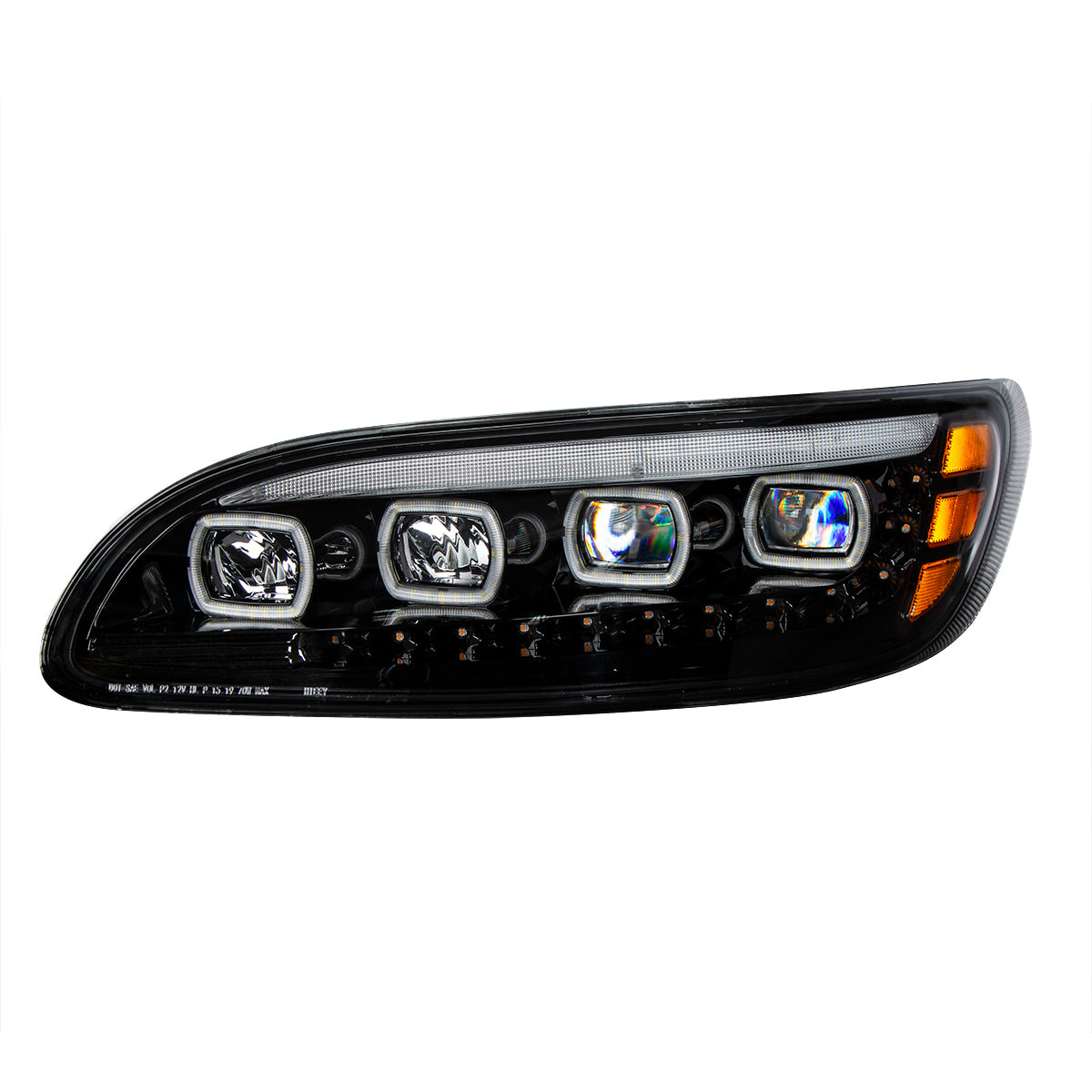 Black Quad-LED Headlight With LED DRL & Seq. Signal For 2005-2015 Peterbilt 386- Driver