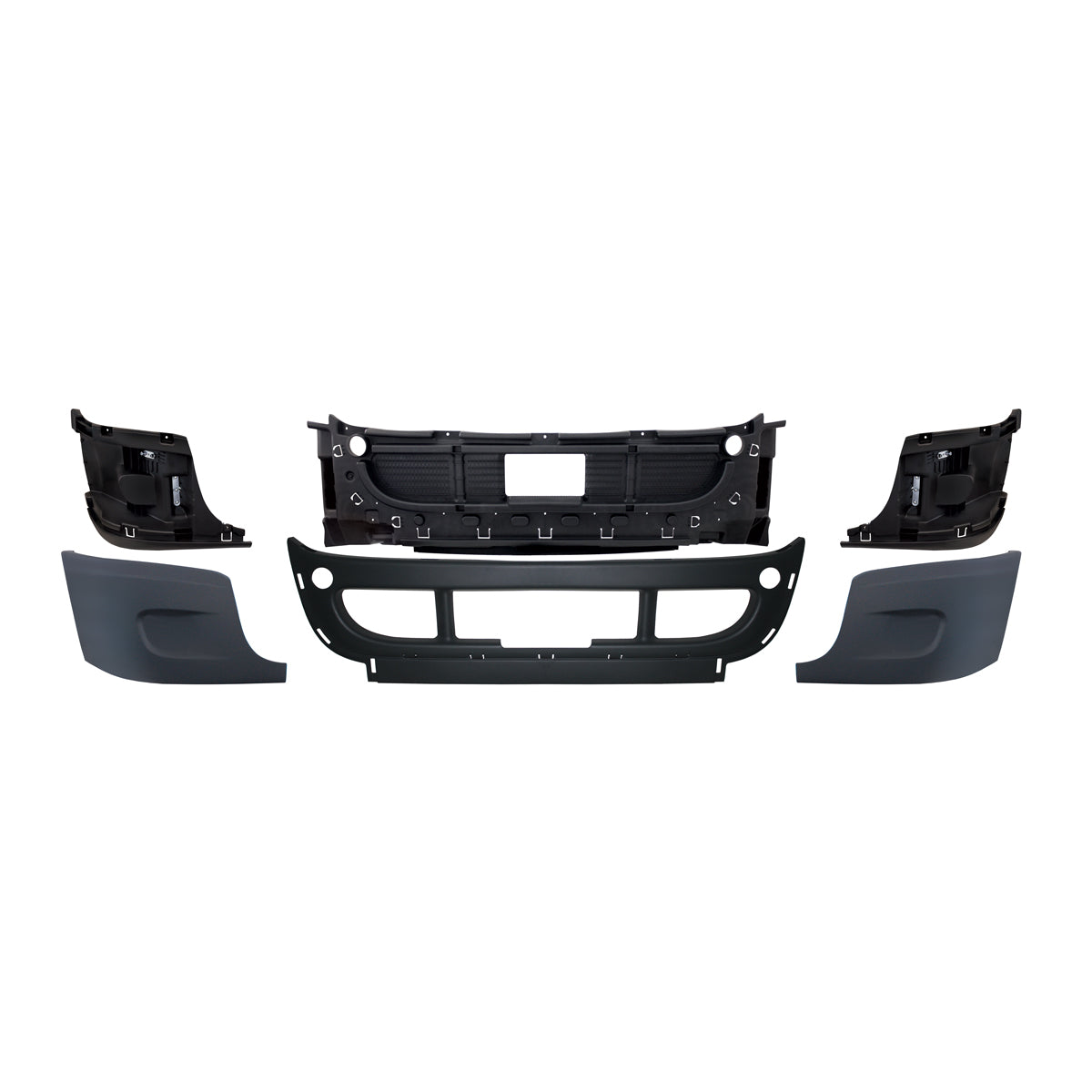Complete 3-Piece Front Bumper Set Without Fog Light Hole For 2008-2017 Freightliner Cascadia