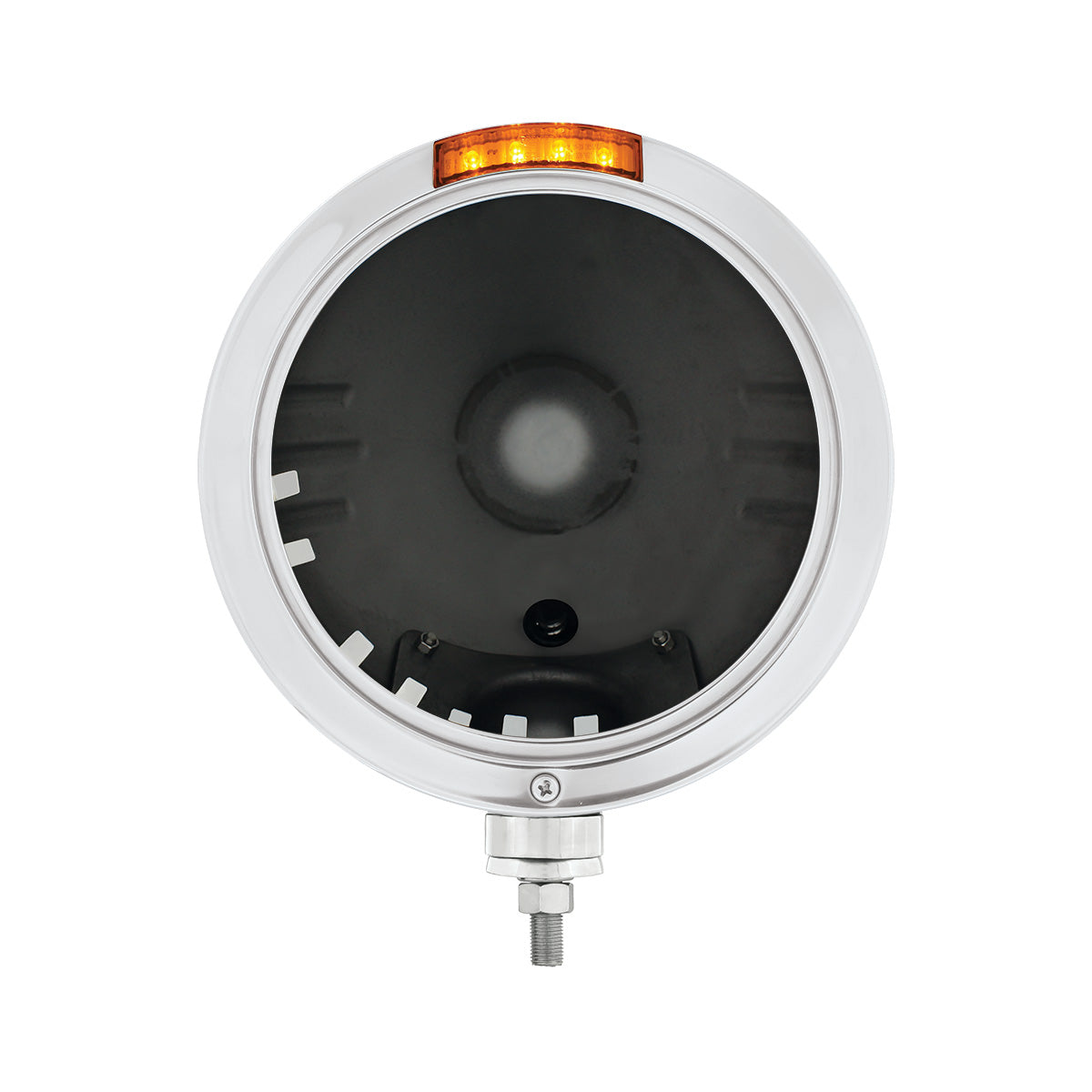 Stainless Steel Bullet Embossed Stripe Headlight No Bulb With LED Signal - Amber Lens