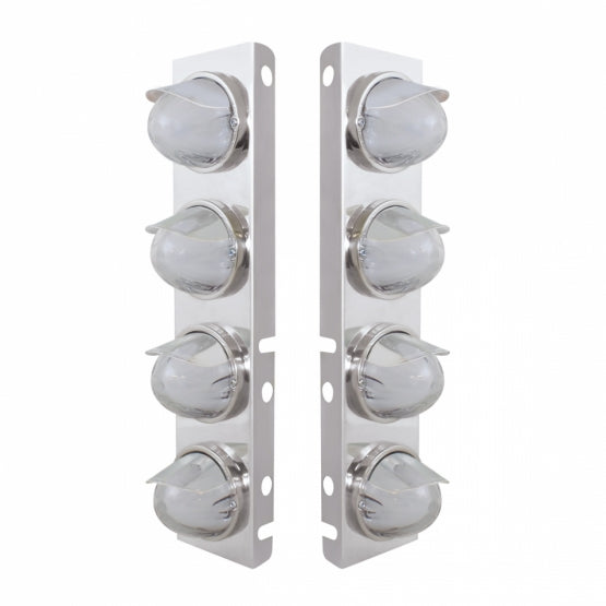SS Front Air Cleaner Bracket With 8X 9 Amber LED Watermelon GloLight & Visors For Peterbilt-Clear Lens