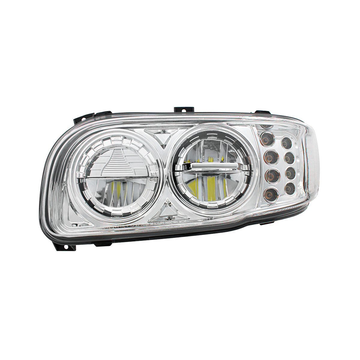High Power LED Chrome Headlight With 8 LED Turn & 4 LED Position Light For 2008-2024 Peterbilt 389-Driver
