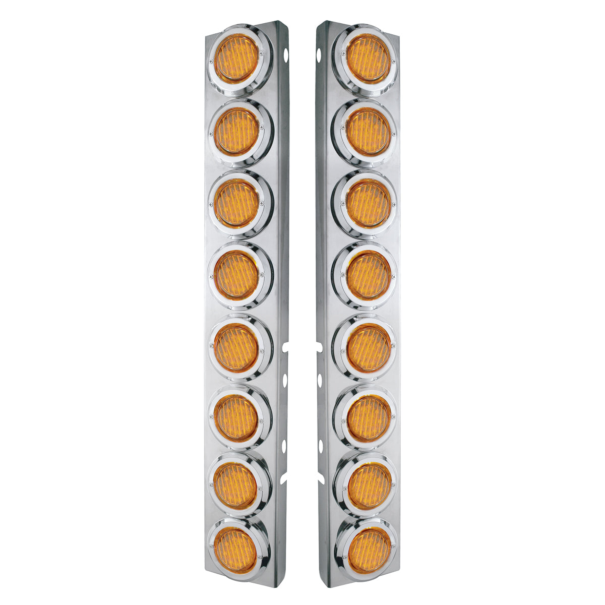 SS Front Air Cleaner Bracket With 16X 9 LED 2" Lights & Bezels For Peterbilt-Amber LED & Lens