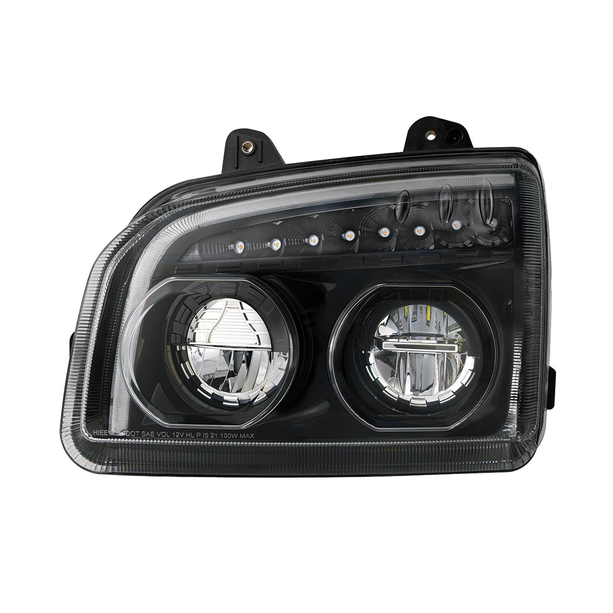 High Power LED Blackout Headlight With LED Turn Signal & Light Bar For 2015-2025 Kenworth T880-Driver