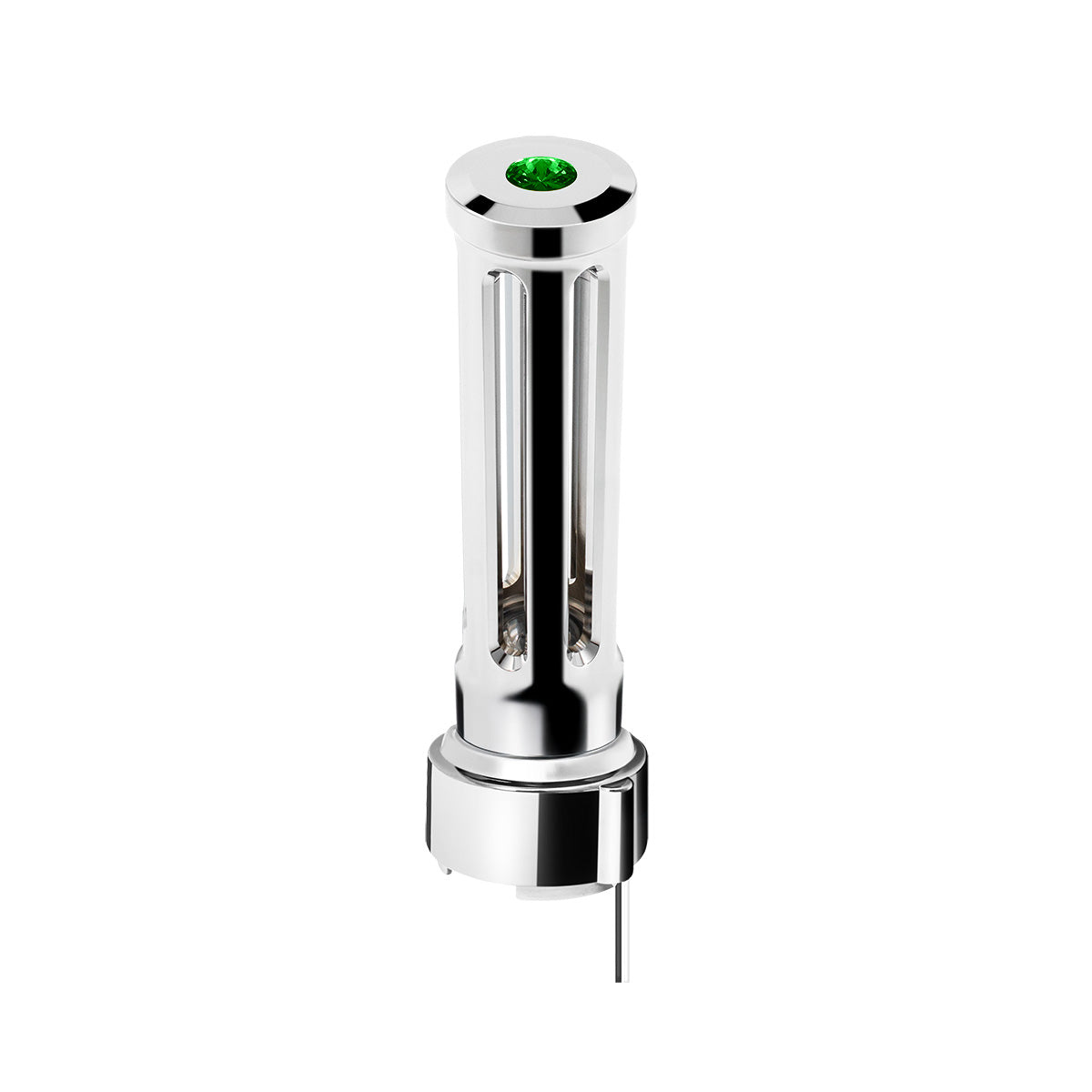 Thread-On Chrome Sonoma Style Gearshift Knob With LED 9/10 Speed Adapter-Dark Green Crystal/Green LED