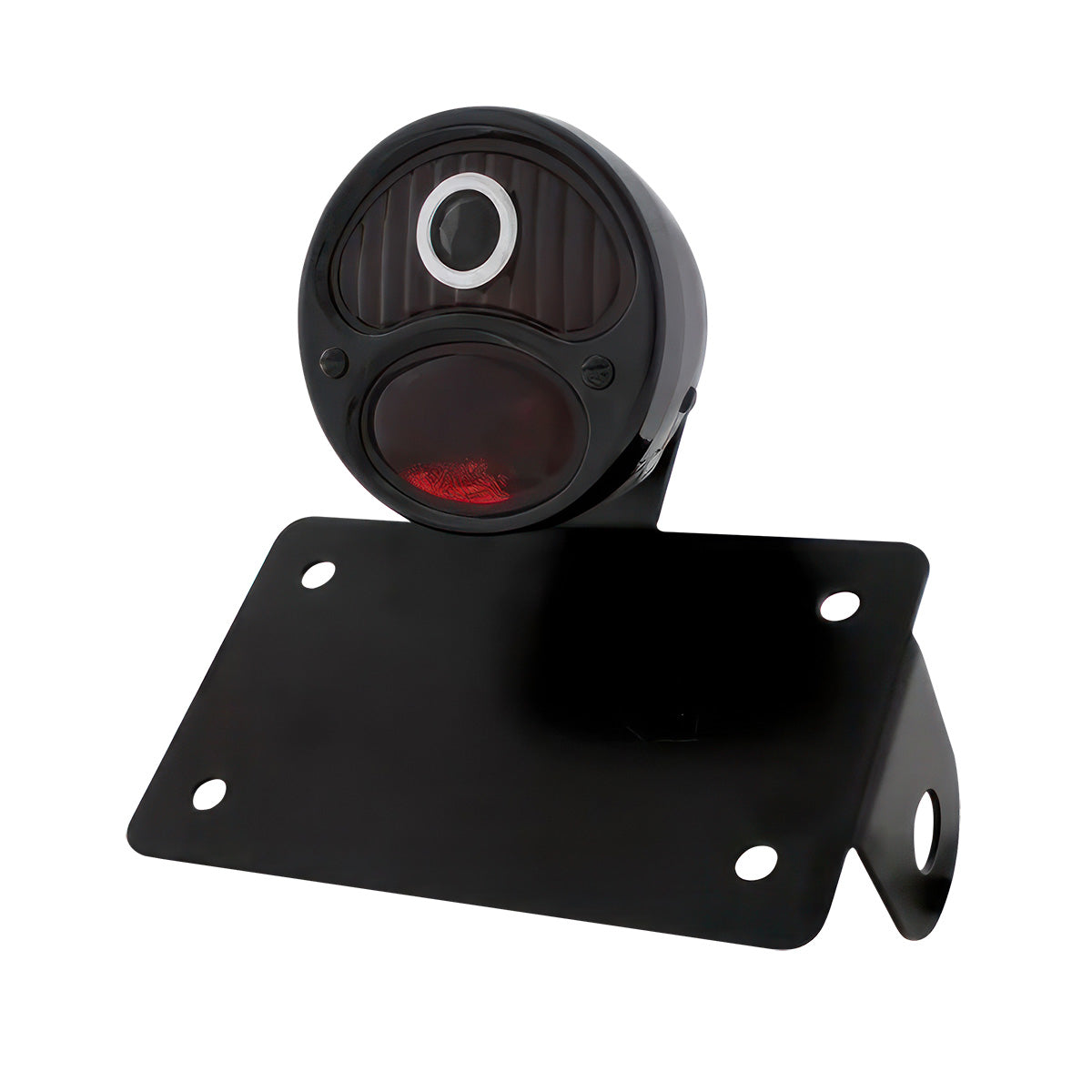 Black 1928 DUO Lamp & Blue Dot Style Tail Light Assembly With Horizontal Mounting Bracket For Motorcycle