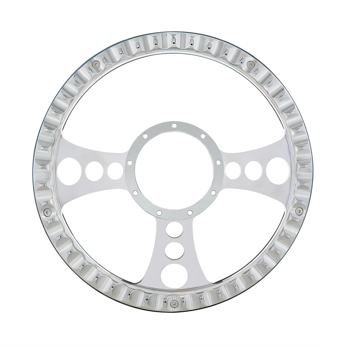 14" Chrome Aluminum Chopper Style Steering Wheel With Black Engineered Leather Grip