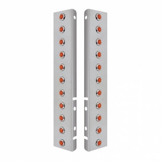 SS Front Air Cleaner Bracket With 22X 3 Amber Hi/Lo LED 3/4" Mini Crystal Lights & SS Bezels For Peterbilt-Amber Lens