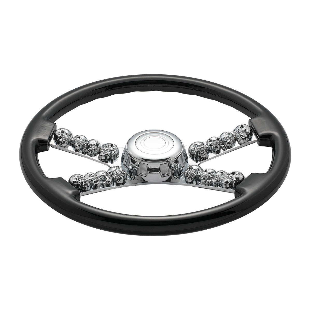 18" Chrome Steering Wheel With Skull Accent - Black