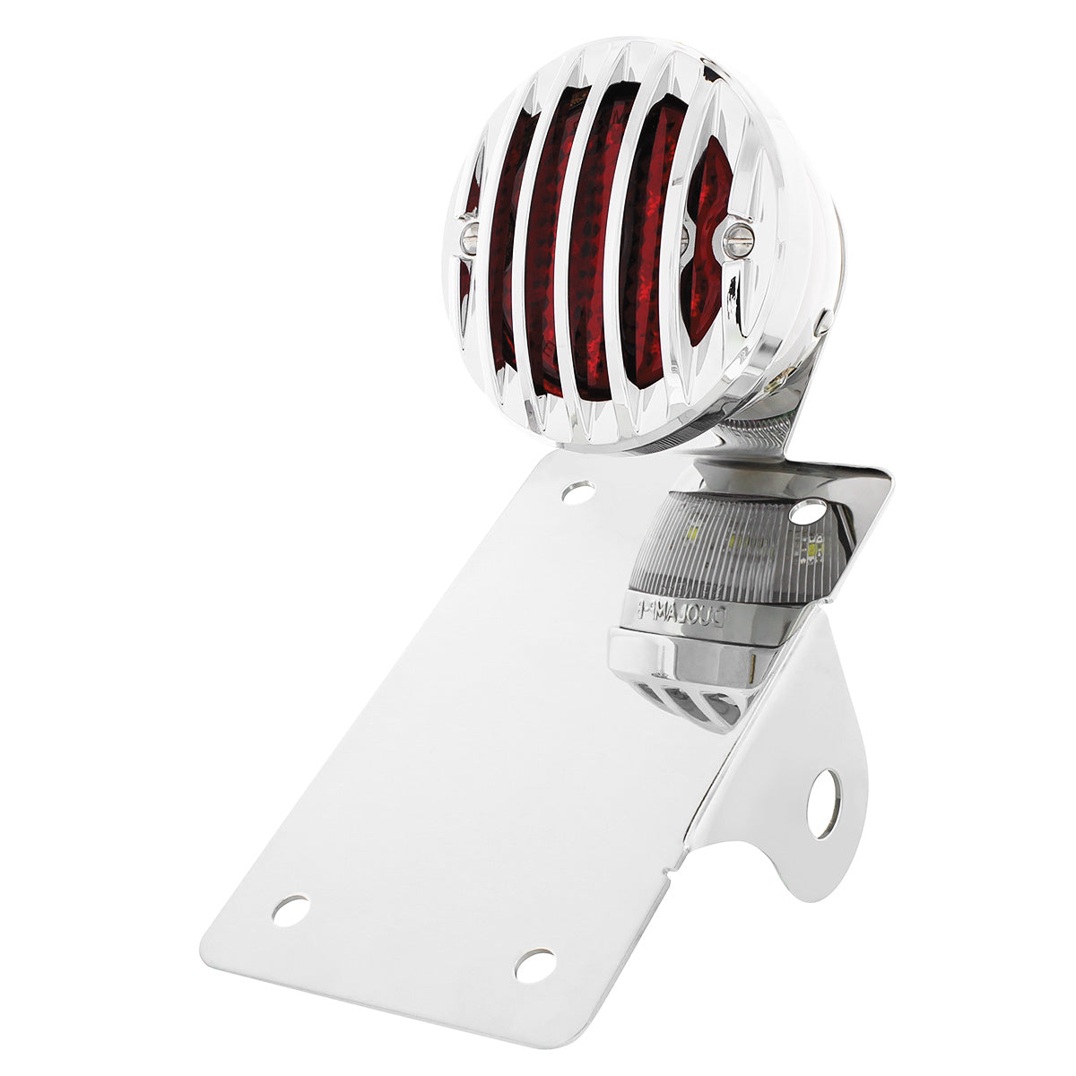 Motorcycle LED "Bobber" Style Vertical Tail Light With Chrome Grille Bezel-Red Lens