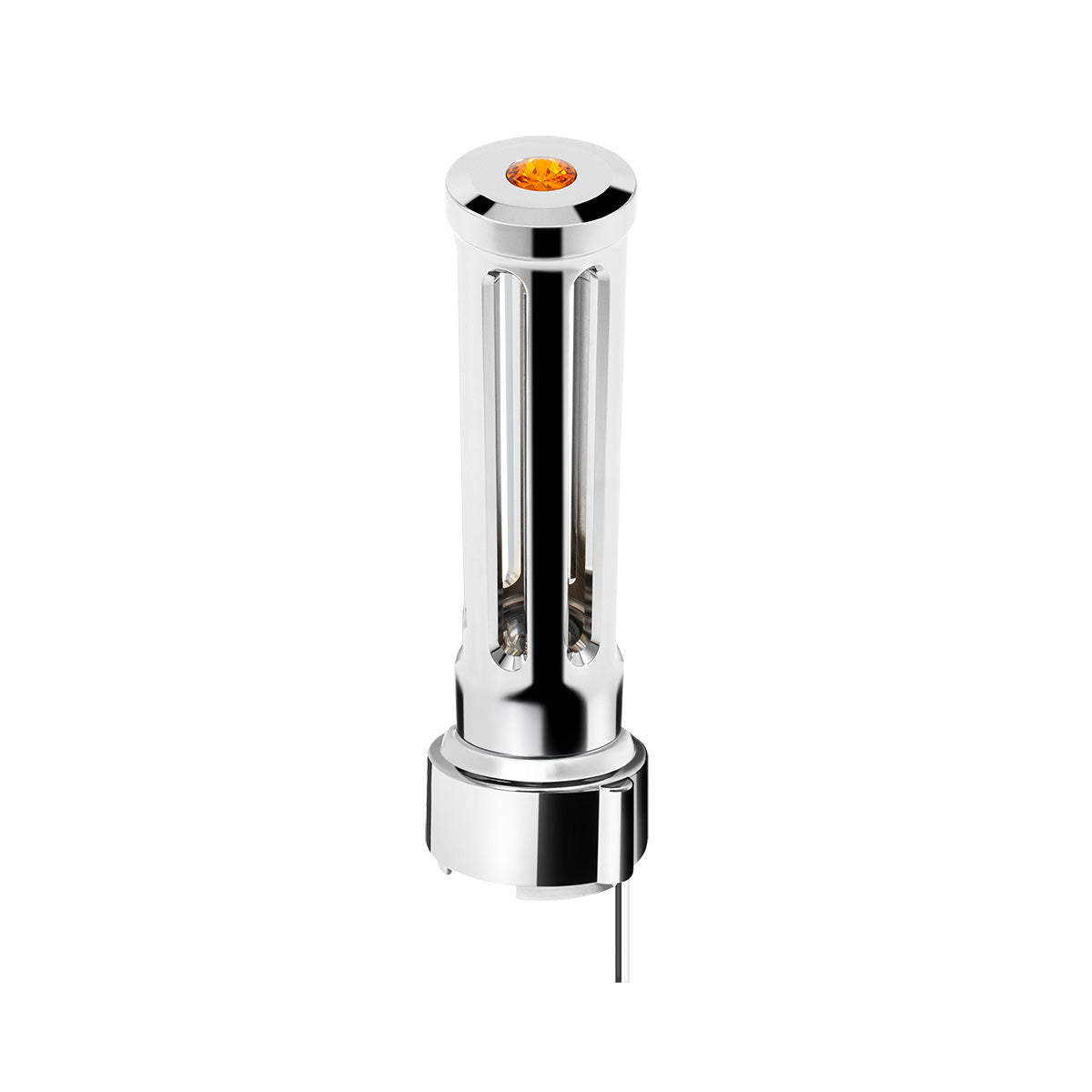 Thread-On Chrome Sonoma Style Gearshift Knob With LED 9/10 Speed Adapter-Amber Crystal/Amber LED