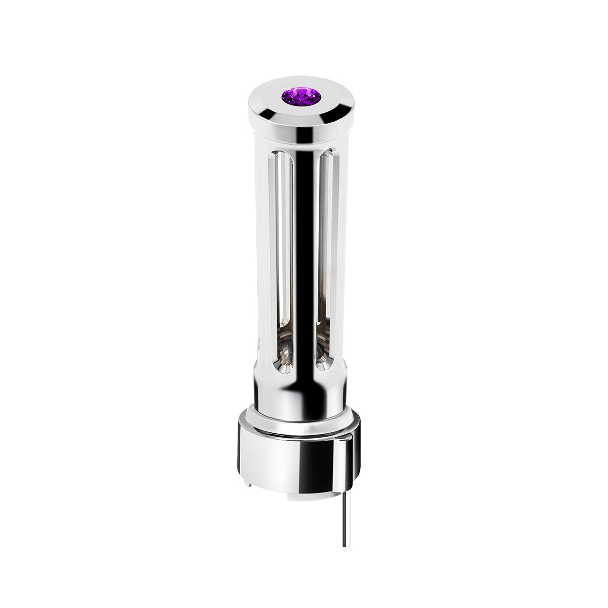 Thread-On Chrome Sonoma Style Gearshift Knob With LED 9/10 Speed Adapter-Purple Crystal/Purple LED