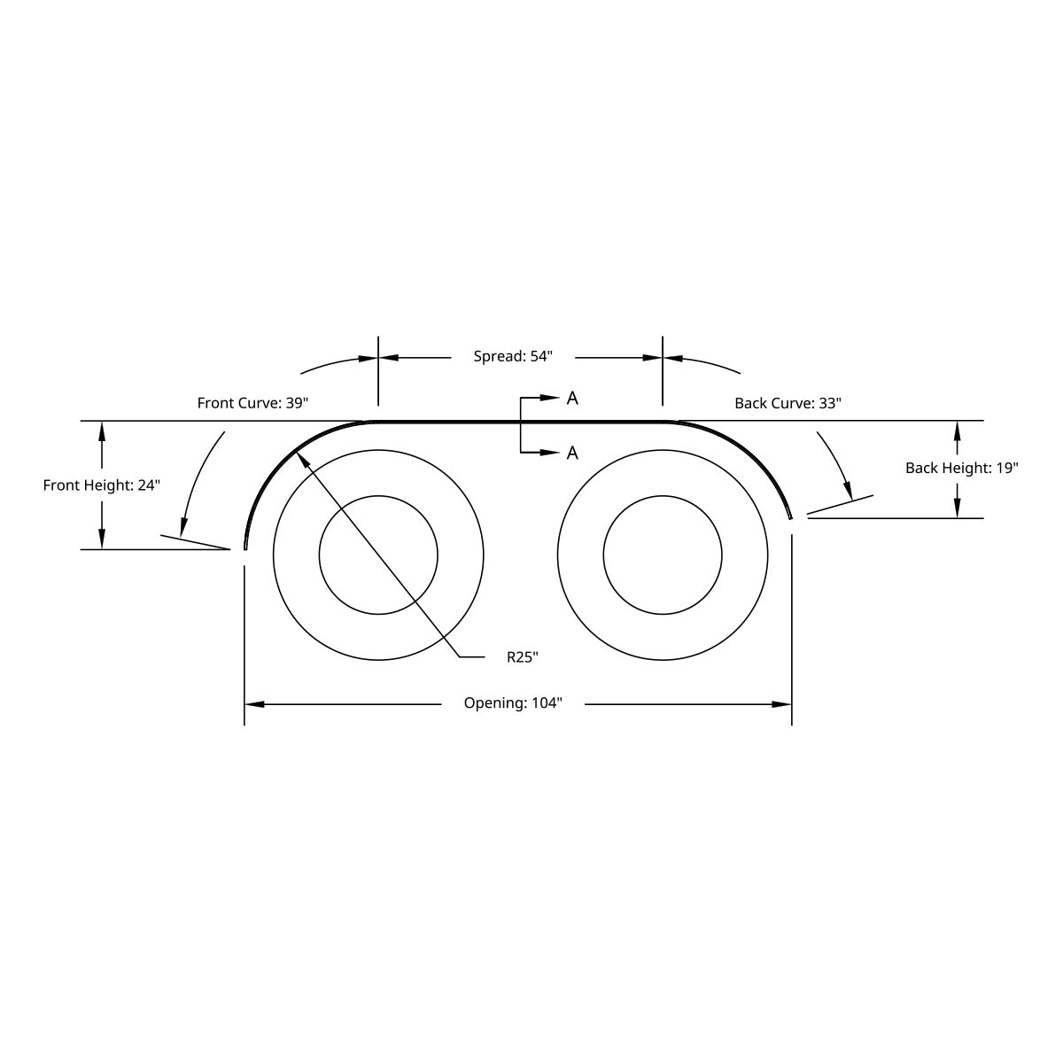 126" 430 Stainless Steel (18ga) Beaded Edge Ribbed Full Fender 54" Spread - SR Series (Pair)