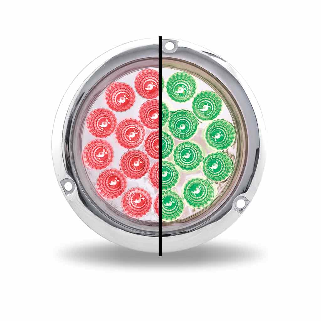 4" Dual Revolution Red Stop, Turn & Tail to Green Auxiliary LED Light with Flange Mount