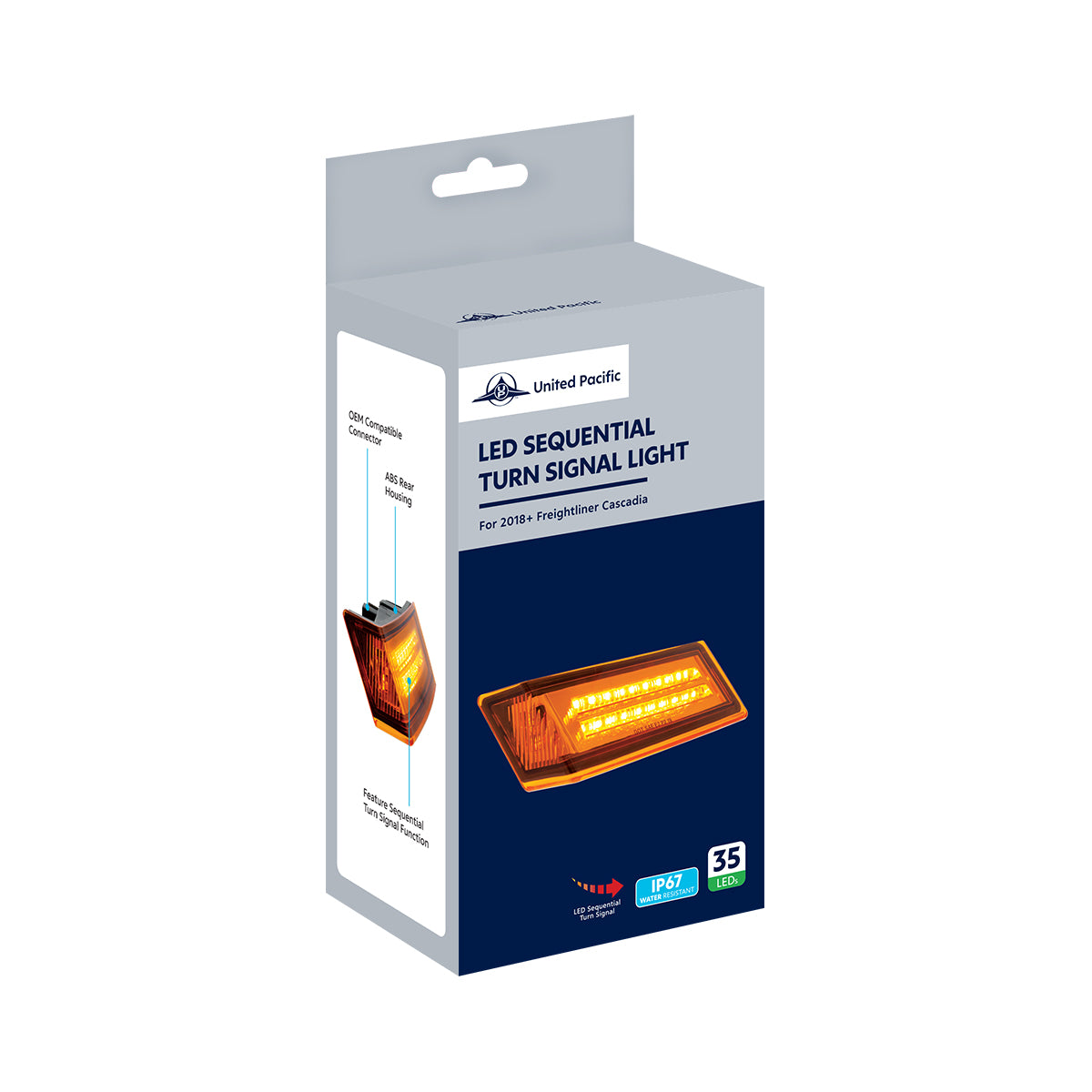 35 LED Sequential Turn Signal Light For 2018-2025 Freightliner Cascadia - Passenger - Amber LED/Amber Lens